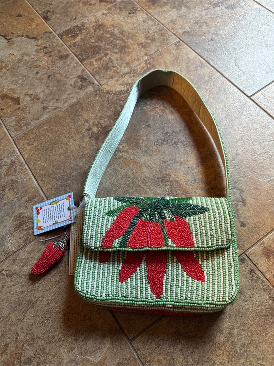 Handbags - Beaded Chili Pepper Shoulder Bag - Green & Red ..beautiful handbag ..nwt ..